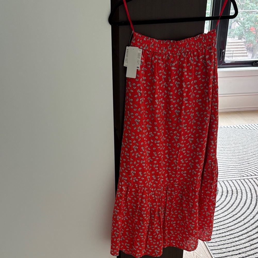 Floral Red Tiered Midi Skirt